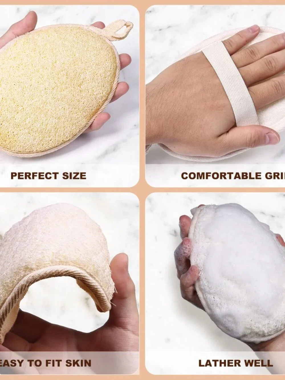 2PCS Natural Exfoliating Loofah Body Scrubber, Premium Loofah Exfoliating Body S